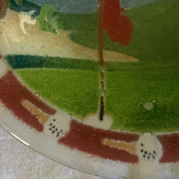 Peggy Karr Fused Glass Trinket Bowl Golf Green Flag Plate 8.25” Gift Collector - Picture 5 of 9
